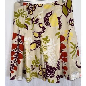 Akris Punto Skirt Sz 10 Beige Floral Midi A Line Pleated Bohemian Cottagecore